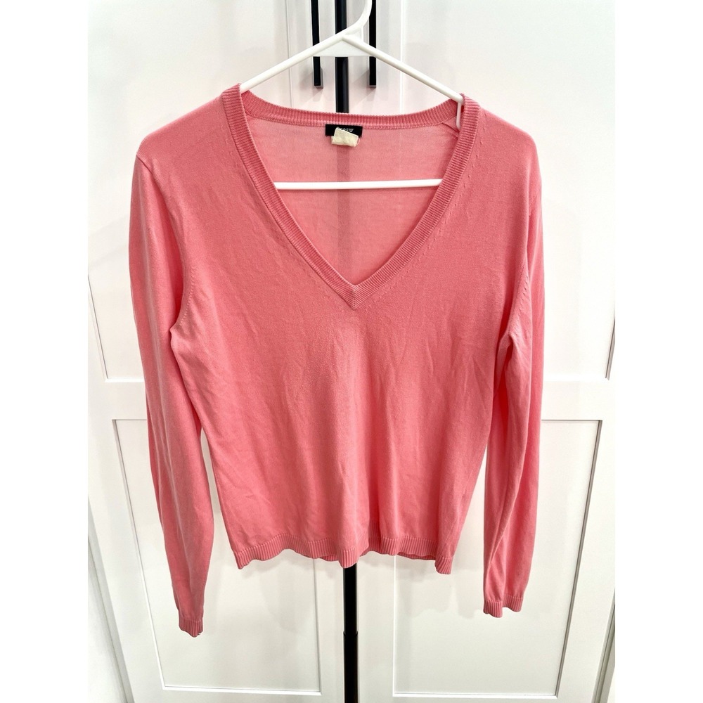 J Crew Vintage Y2K Fall 2004 Pink 100% Cotton V-Neck Knit Pullover Sweater M